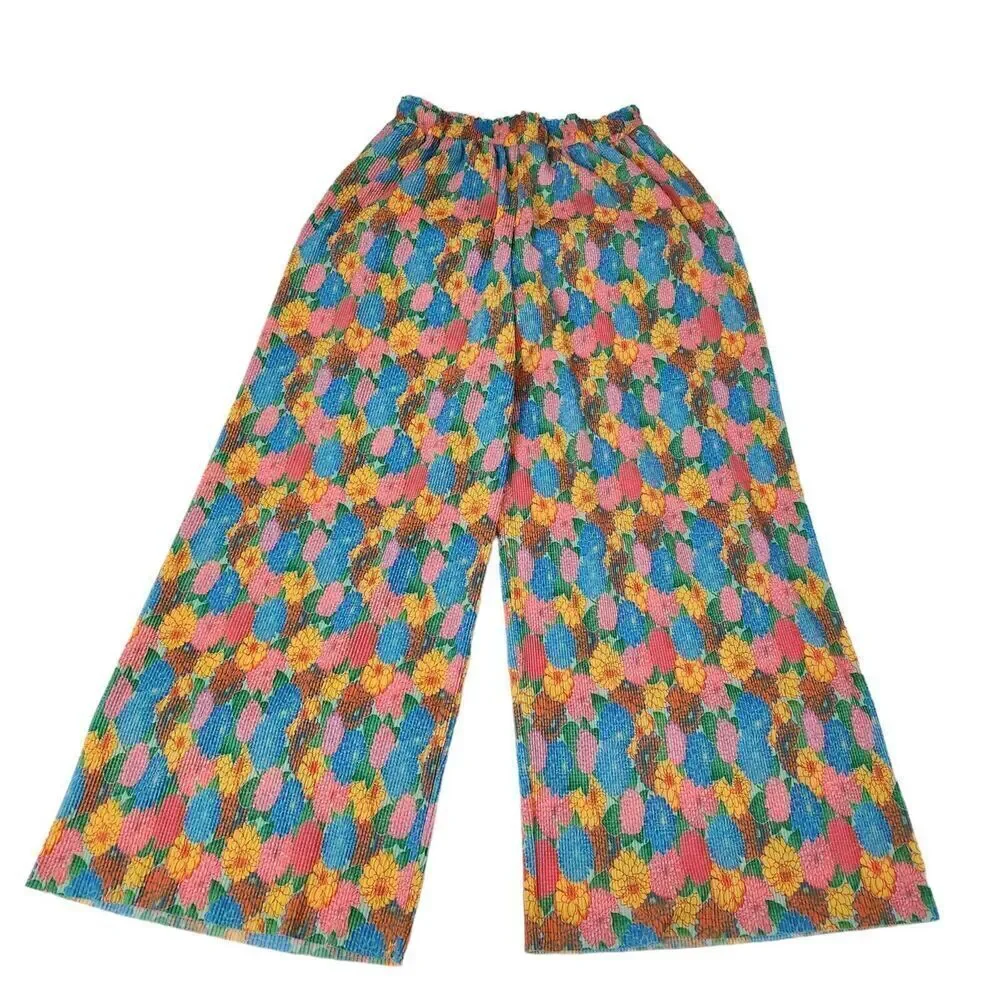 Zara Pants Womens Medium‎ Floral Wide-Leg Palazzo Bloggers Fave Boho High-Rise
